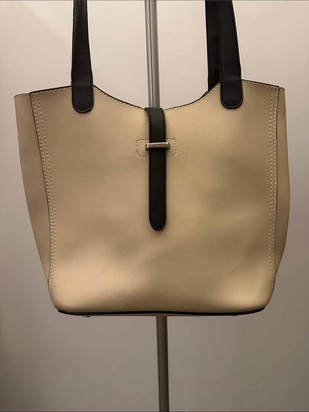 Cream and Black Two-Tone Tote Bag